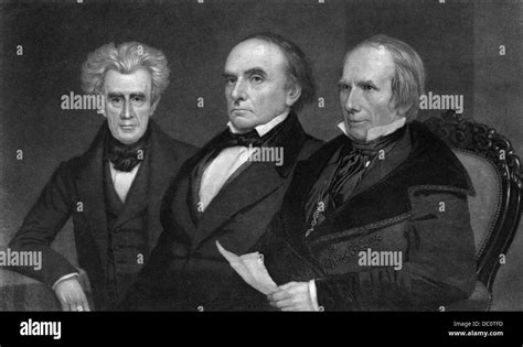 ILLUSTRATION PORTRAIT OF ANDREW JACKSON WITH MEMBERS OF WHIG PARTY DANIEL WEBSTER AND HENRY CLAY ...