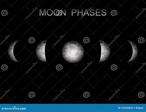 Moon Phases Astronomy Realistic Image on Black Background. Vector Illustration of Cycle from New ...