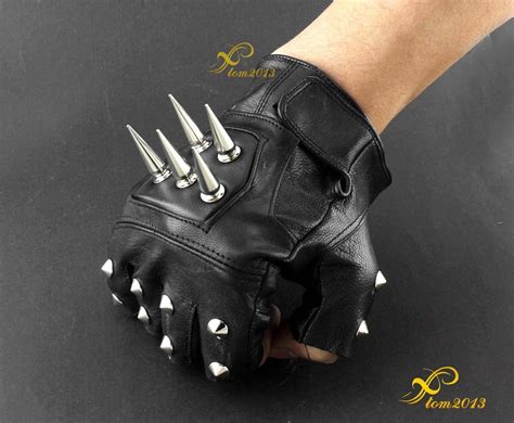 Mens Leather Spike Stud Punk Rocker Driving Motorcycle Biker Fingerless Gloves for sale online ...