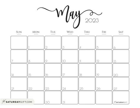 May 2023 Calendar - 9 Cute & FREE Printables | SaturdayGift