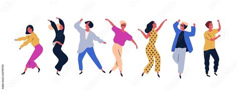 Group of young happy dancing people or male and female dancers isolated on white background ...