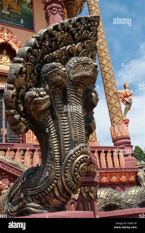 Naga sculpture, the mythological many headed snake, protectingthe ...