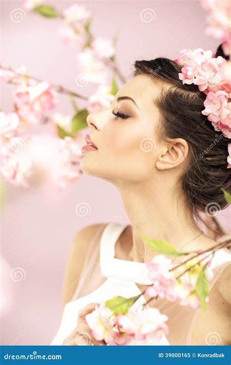 Relaxed Girl Smelling the Spring Flowers Stock Image - Image of model ...