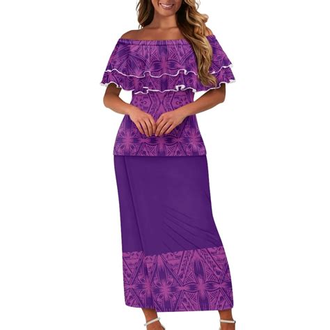 Polynesian Tribal Clothing Off Shoulder Browns Samoan Puletasi Dresses ...