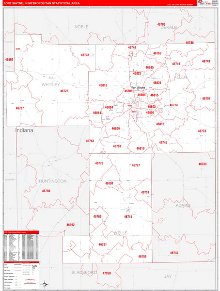 Fort Wayne, IN Metro Area Wall Map Red Line Style by MarketMAPS - MapSales