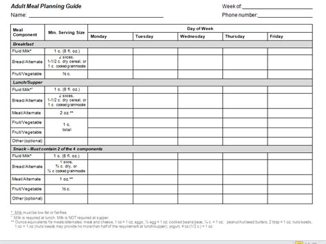 Printable Cacfp Menu Template - Printable Word Searches