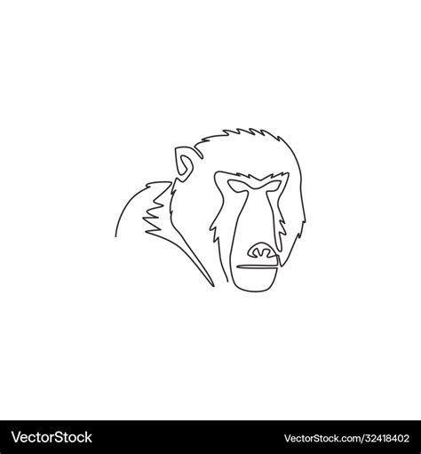 One single line drawing baboon head Royalty Free Vector