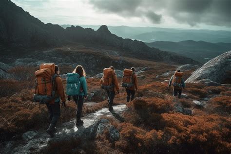 A group of people hiking in the mountains | Premium AI-generated image