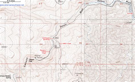 Topographic Map of the Darwin Falls Trail, Death Valley National Park, California