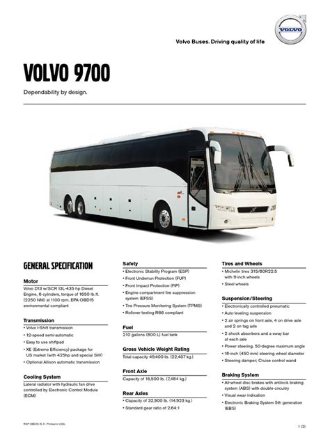 Volvo 9700 Spec 2016 | PDF | Steering | Brake