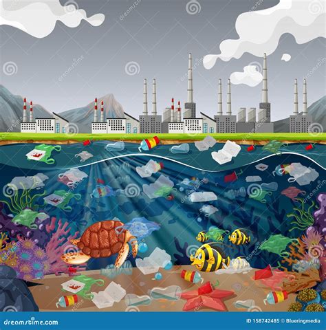 Water Pollution with Plastic Bags in Ocean Stock Vector - Illustration of trash, pollution ...