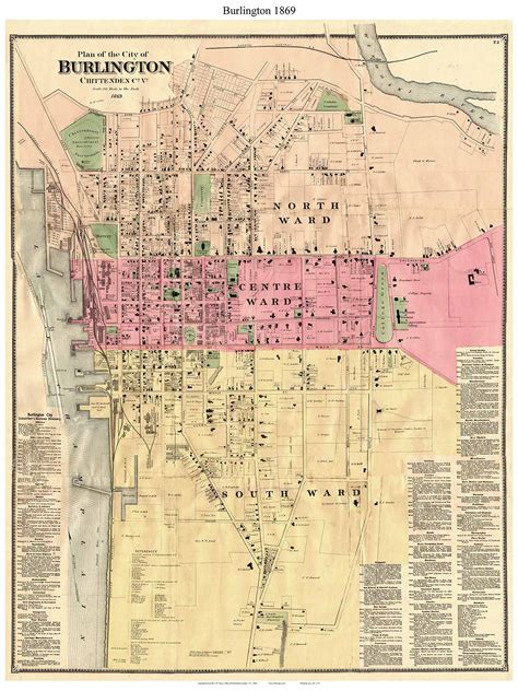 Burlington, Vermont 1869 Old Town Map Reprint - Chittenden Co. - OLD MAPS