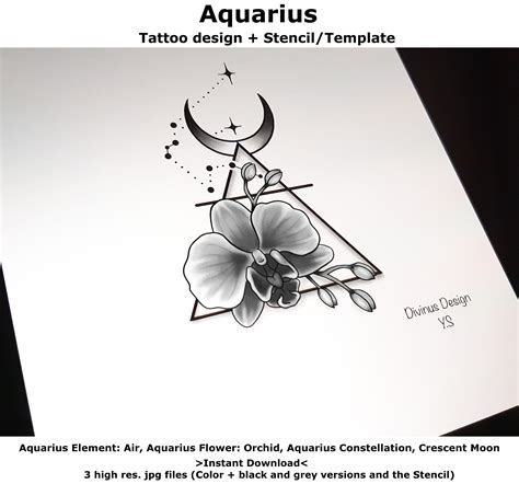 Aquarius Horoscope Flower Tattoo Tattoo Design and Tattoo - Etsy