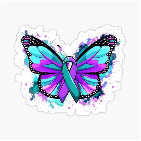 "Suicide Prevention Awareness Teal Purple Ribbon Butterfly" Sticker for ...