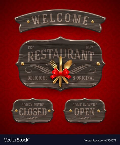 Set of vintage wooden restaurant signs Royalty Free Vector