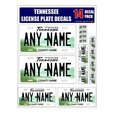 Personalized Tennessee License Plate Decals - Stickers Version 1