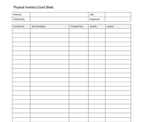 Physical Inventory Count Sheet | Physical Inventory Template » Template Haven