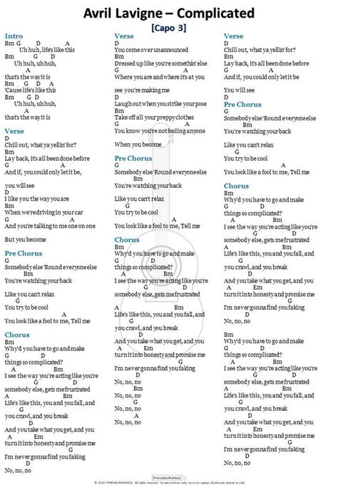 Avril Lavigne - Complicated Guitar Chords