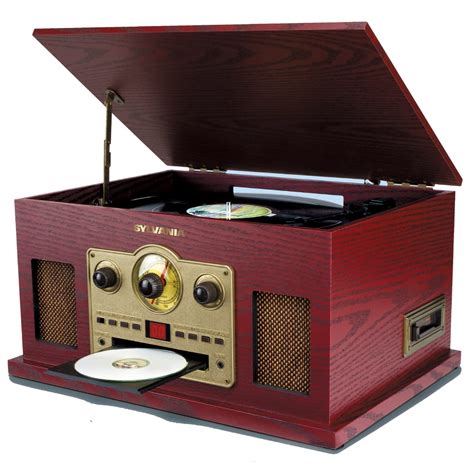 Tourne-disque/lecteur de disques nostalgie 6-en-1 Proscan avec lecteurs de CD et de cassette ...