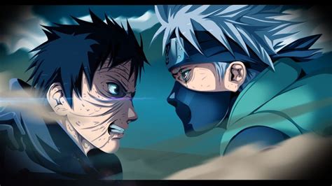 two anime characters facing each other in front of blue and white clouds with their eyes open