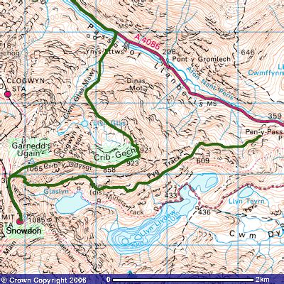 Map of Snowdon Section Welsh 3000s