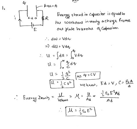 Derive an expression for the energy stored in a parallel capacitor C, charged to a potential ...