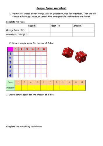 Sample Space: KS3 probability activity by bballard - Teaching Resources ...