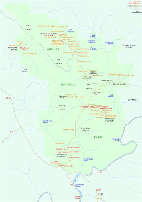 Map of Arches National Park, Moab, Utah