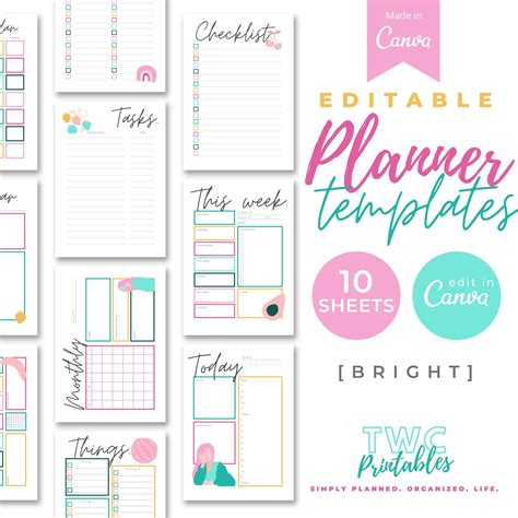 This editable printable planner template for Canva contains everything you need to create your ...