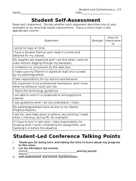 Student Led Conference Worksheets