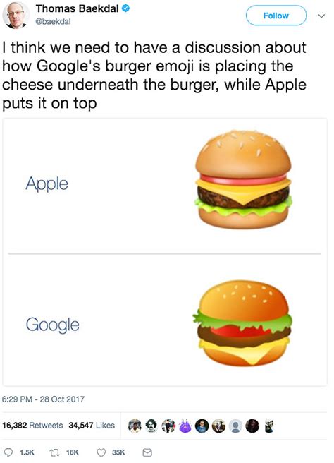 top or bottom? google's CEO vows to resolve cheeseburger emoji debate