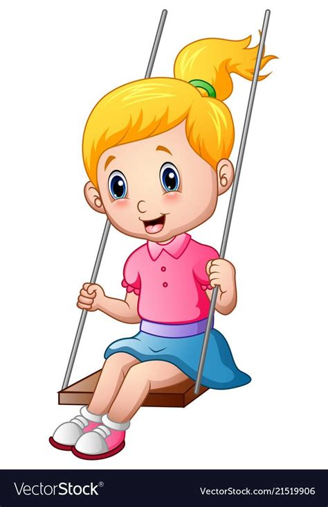 illustration of Cute little girl playing a swing. Download a Free Preview or High Quality Adobe ...