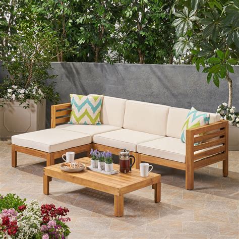 Canal Outdoor 5 Piece Acacia Wood Sofa Set – GDF Studio