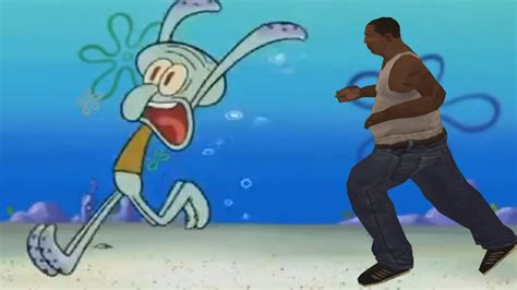 Squidward runs away from Fat CJ - YouTube