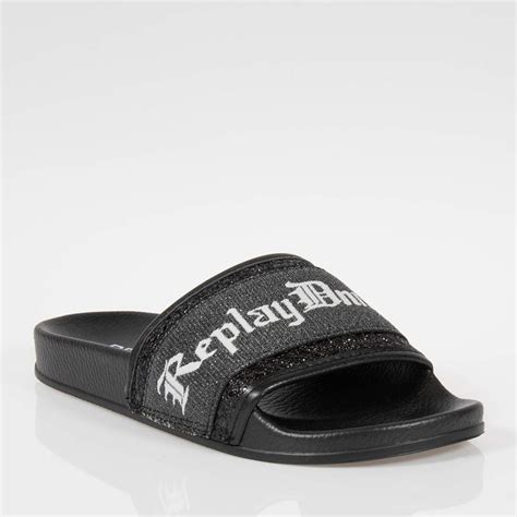 REPLAY SAYBROCK RF1B0009S ΜΑΥΡA SLIDES | Topshoes.gr