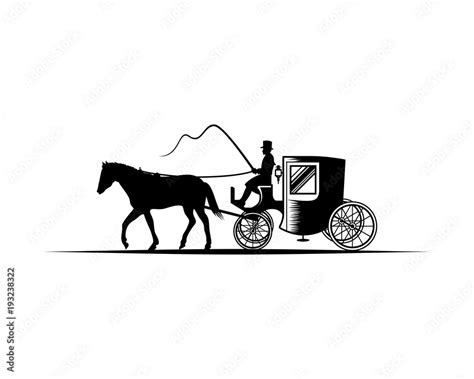 Horse-Drawn carriage with the Coachman Illustration Hand Drawing Symbol ...