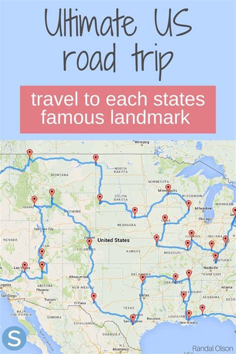 This road trip map will take you to landmarks in all 48 contiguous ...