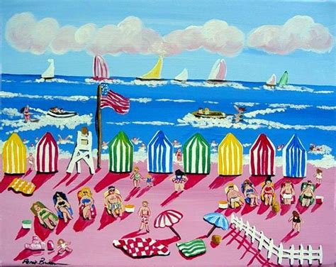 Whimsical Beach Scene Sun Boats Fun Colorful by reniebritenbucher