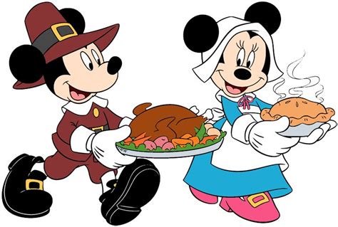 Clip art of Mickey and Minnie Mouse on Thanksgiving serving turkey and ...