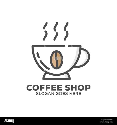 fresh coffee cup logo, outline coffee shop logo template, flat design vector illustration Stock ...