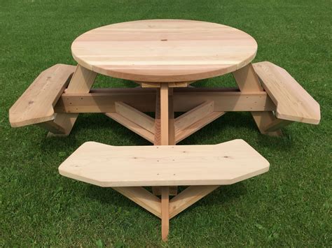 45″ Round Picnic Table with Easy Seating | Wooden picnic tables, Picnic ...