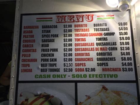 Menu at El Taco Rico, Lake Worth