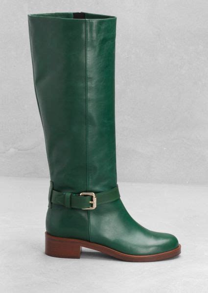 & Other Stories Leather Knee Boots in Green (Green Bluish Dark) | Lyst