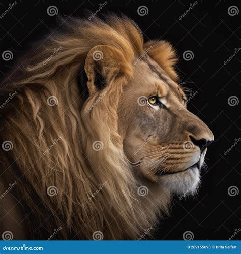 Portrait of a Male Lion with Dark Mane, Closeup. Generative AI Stock ...