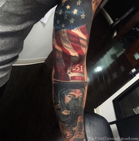 American Flag and Fireman Sleeve Tattoo - InkStyleMag | Ems tattoos ...