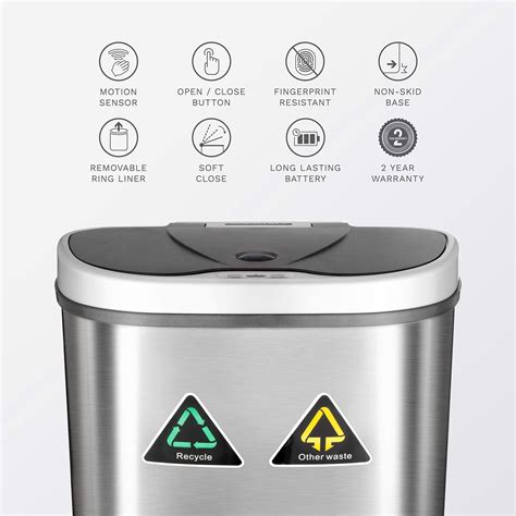 NINESTARS DZT7011R Automatic Touchless Infrared Motion Sensor Trash Can/Recycler 18 Gal 70L ...