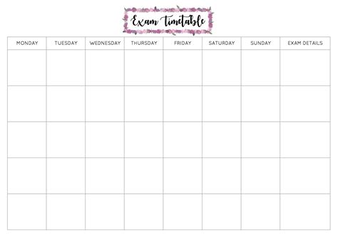 Free Exam Timetable Printable