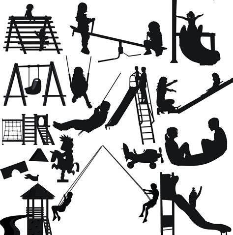 Playground Silhouette, Children Playground Clipart Svg, Kids Playing ...