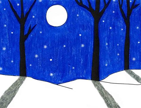 Easy How to Draw a Winter Landscape Tutorial Video & Coloring Page