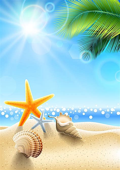 Summer Beach Background with Starfish and Seashells